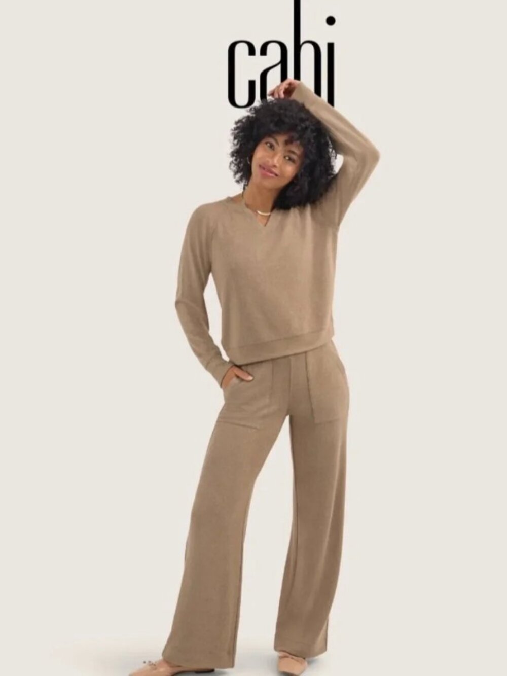 CABI Book Club Sweatshirt & Pants Caramel (Tan) Sz L #4752 #4698 NWOT